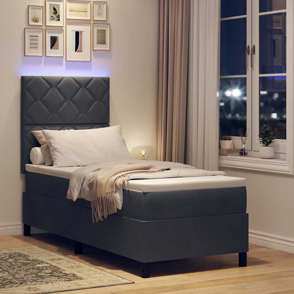 vidaXL Łóżko z sprężyną LED Ciemnoszary 80 x 200 cm Aksamit