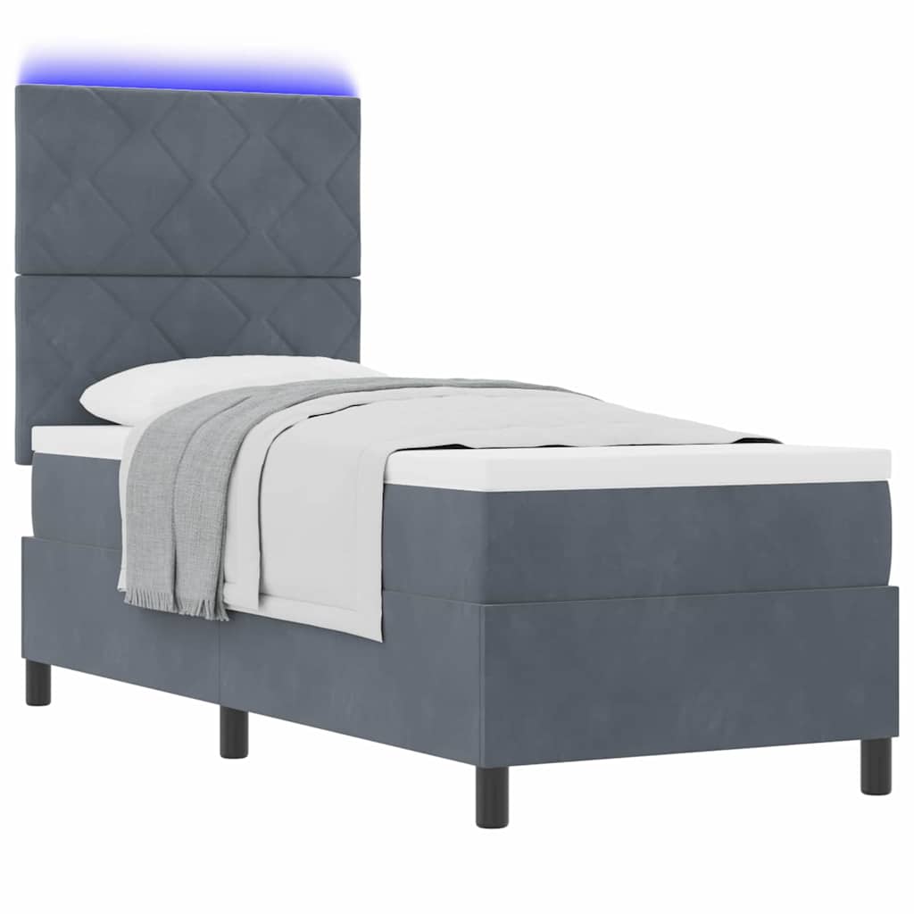 vidaXL Łóżko z sprężyną LED Ciemnoszary 80 x 200 cm Aksamit