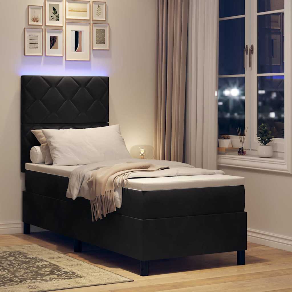 vidaXL Łóżko z sprężyną LED Z zagłówkiem Czarny 80 x 200 cm Aksamit