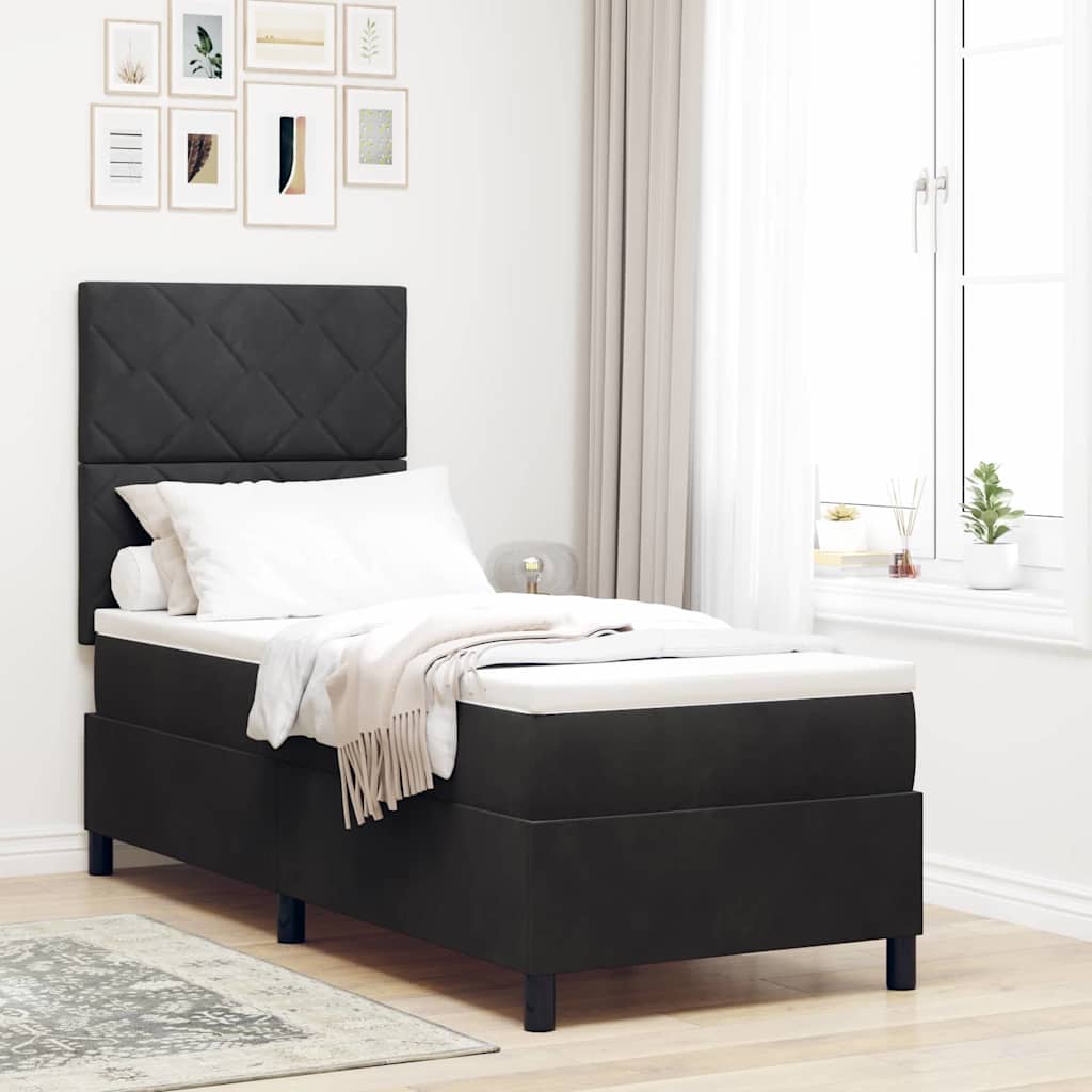 vidaXL Łóżko z sprężyną LED Z zagłówkiem Czarny 80 x 200 cm Aksamit