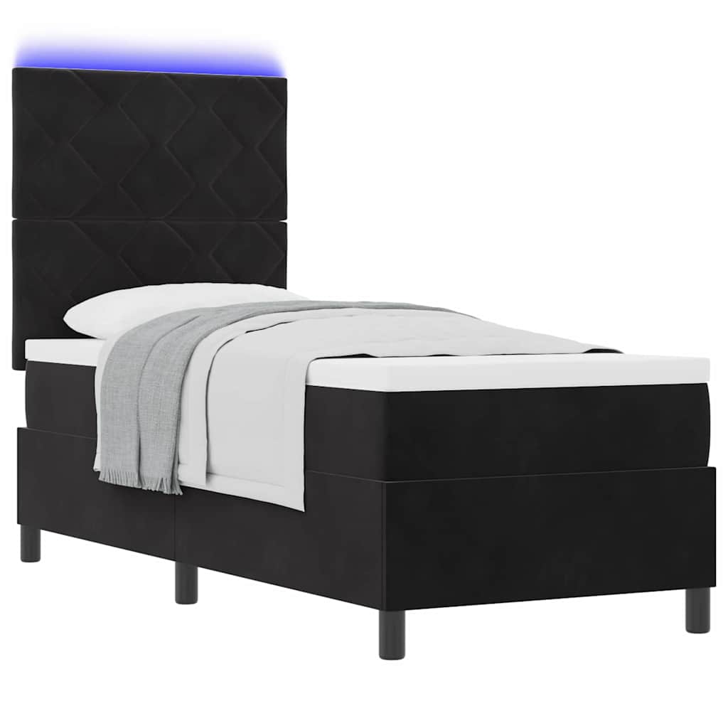 vidaXL Łóżko z sprężyną LED Z zagłówkiem Czarny 80 x 200 cm Aksamit