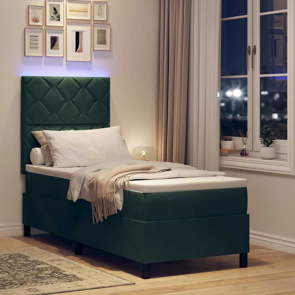 vidaXL Łóżko z sprężyną LED Ciemna zieleń 80 x 200 cm Aksamit