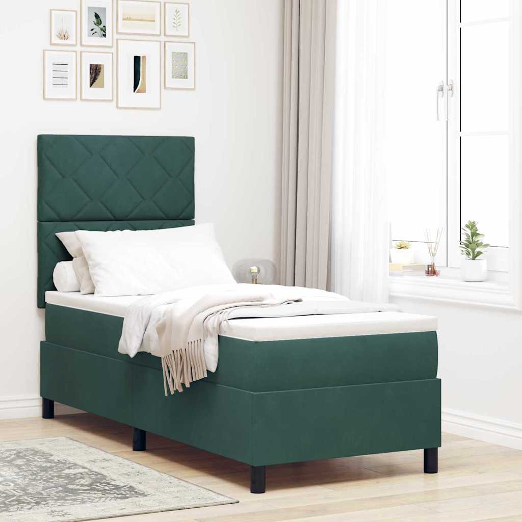 vidaXL Łóżko z sprężyną LED Ciemna zieleń 80 x 200 cm Aksamit