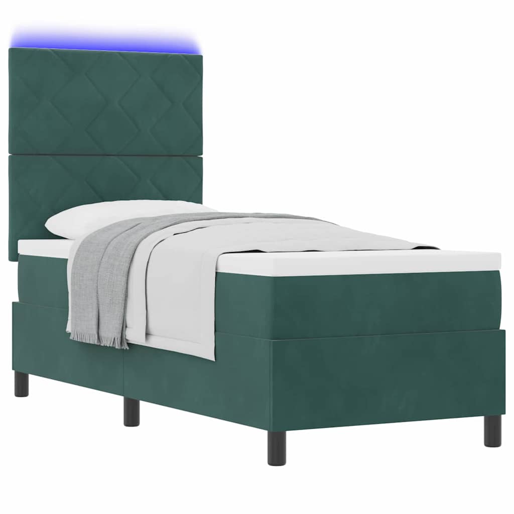 vidaXL Łóżko z sprężyną LED Ciemna zieleń 80 x 200 cm Aksamit