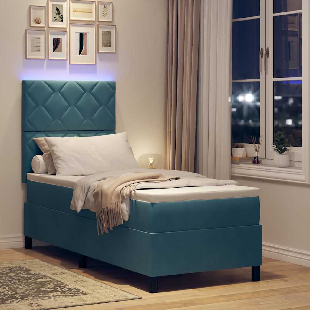 vidaXL Łóżko z sprężyną LED Ciemnoniebieski 80 x 200 cm Aksamit