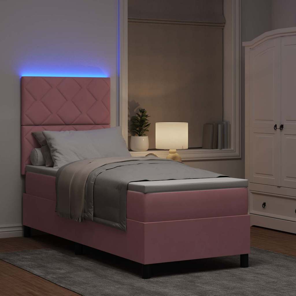 vidaXL Łóżko z sprężyną LED z materacem Różowy 80 x 200 cm Aksamit