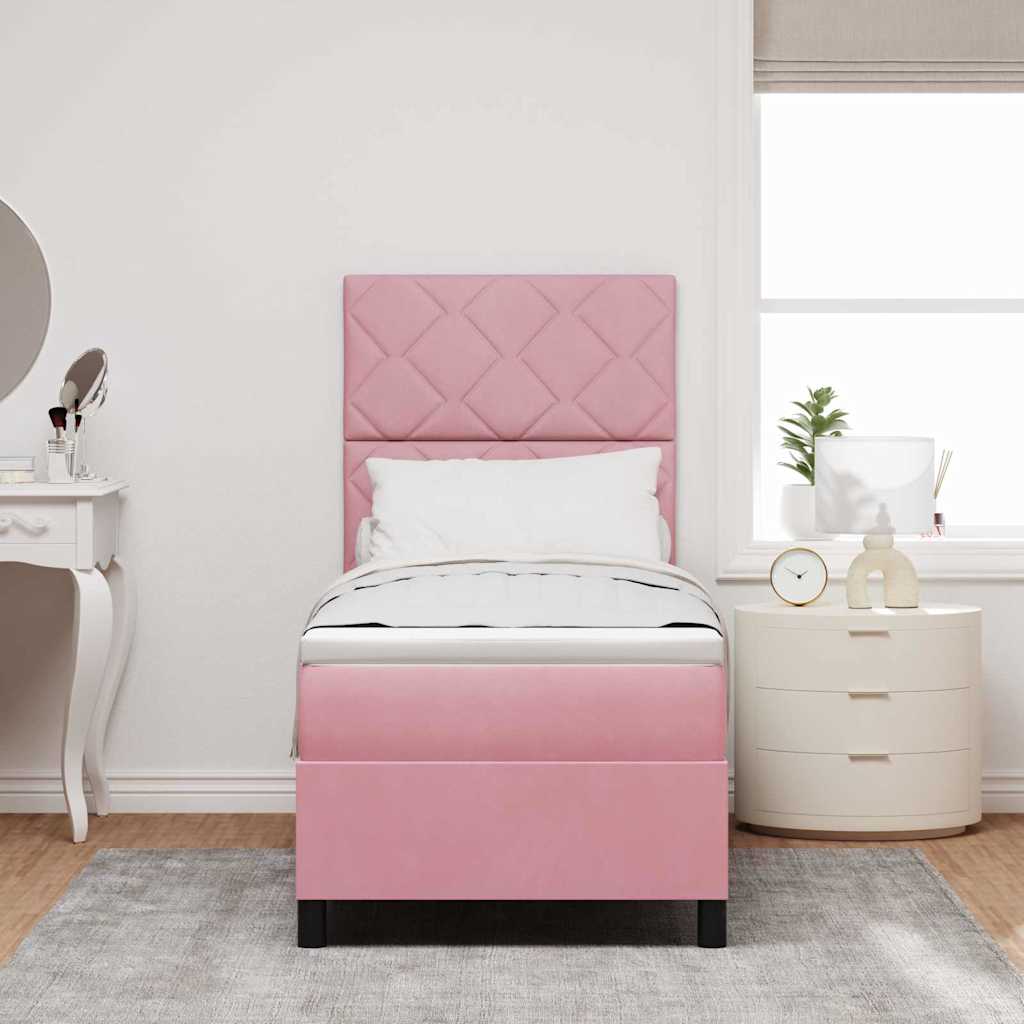 vidaXL Łóżko z sprężyną LED z materacem Różowy 80 x 200 cm Aksamit