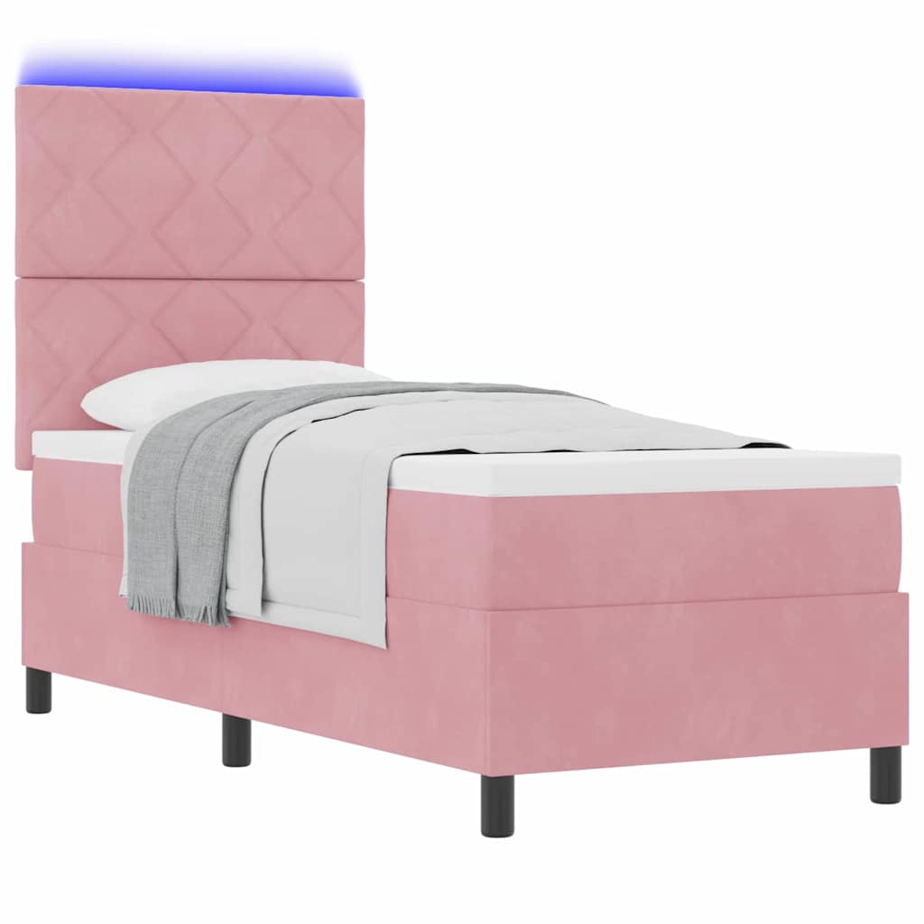 vidaXL Łóżko z sprężyną LED z materacem Różowy 80 x 200 cm Aksamit