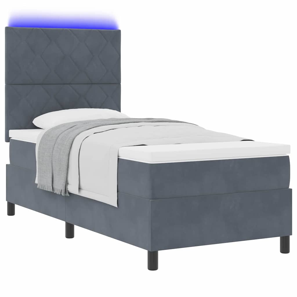 vidaXL Łóżko z sprężyną LED Ciemnoszary 90 x 190 cm Aksamit