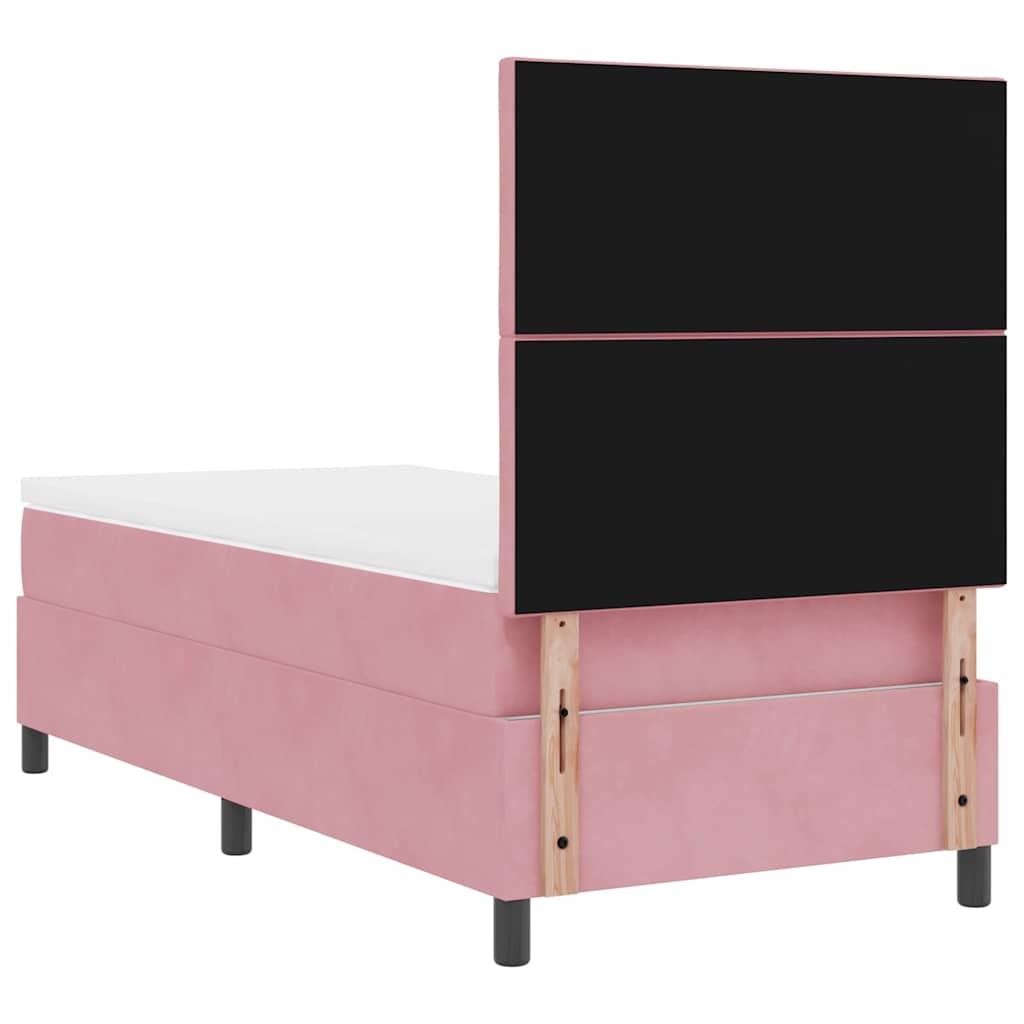 vidaXL Łóżko z sprężyną LED Z zagłówkiem Różowy 90 x 190 cm Aksamit