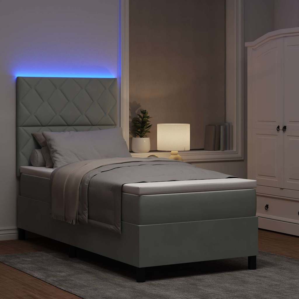 vidaXL Łóżko z sprężyną LED Jasnoszary 90 x 200 cm Aksamit