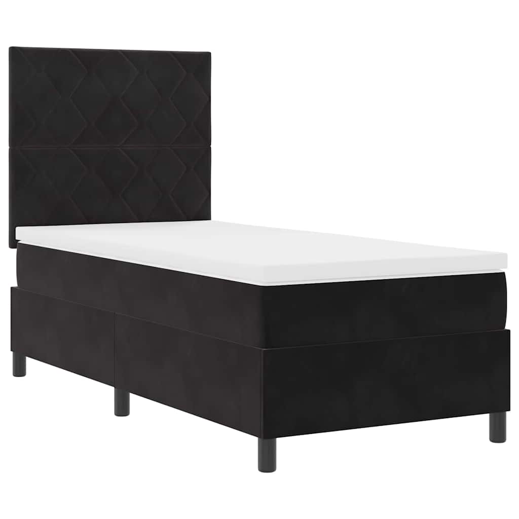 vidaXL Łóżko z sprężyną LED Z zagłówkiem Czarny 90 x 200 cm Aksamit