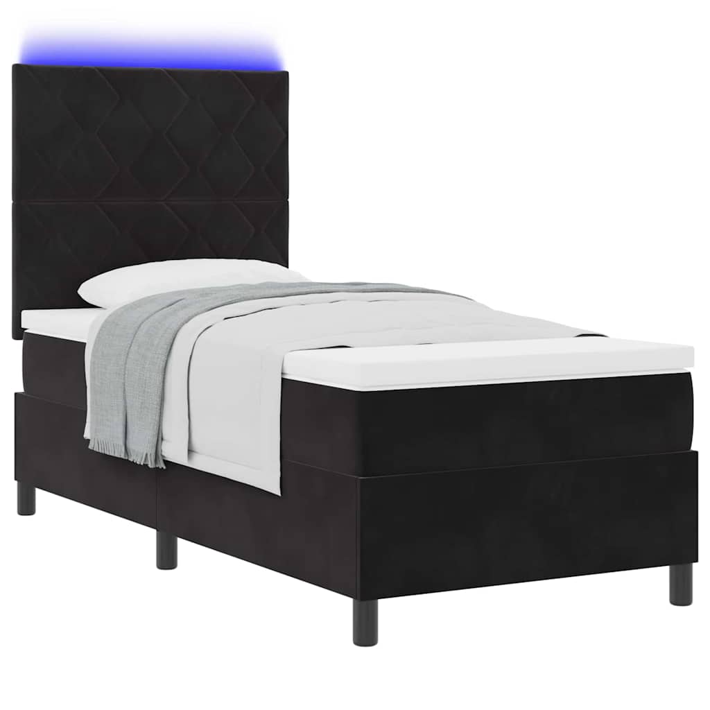 vidaXL Łóżko z sprężyną LED Z zagłówkiem Czarny 90 x 200 cm Aksamit