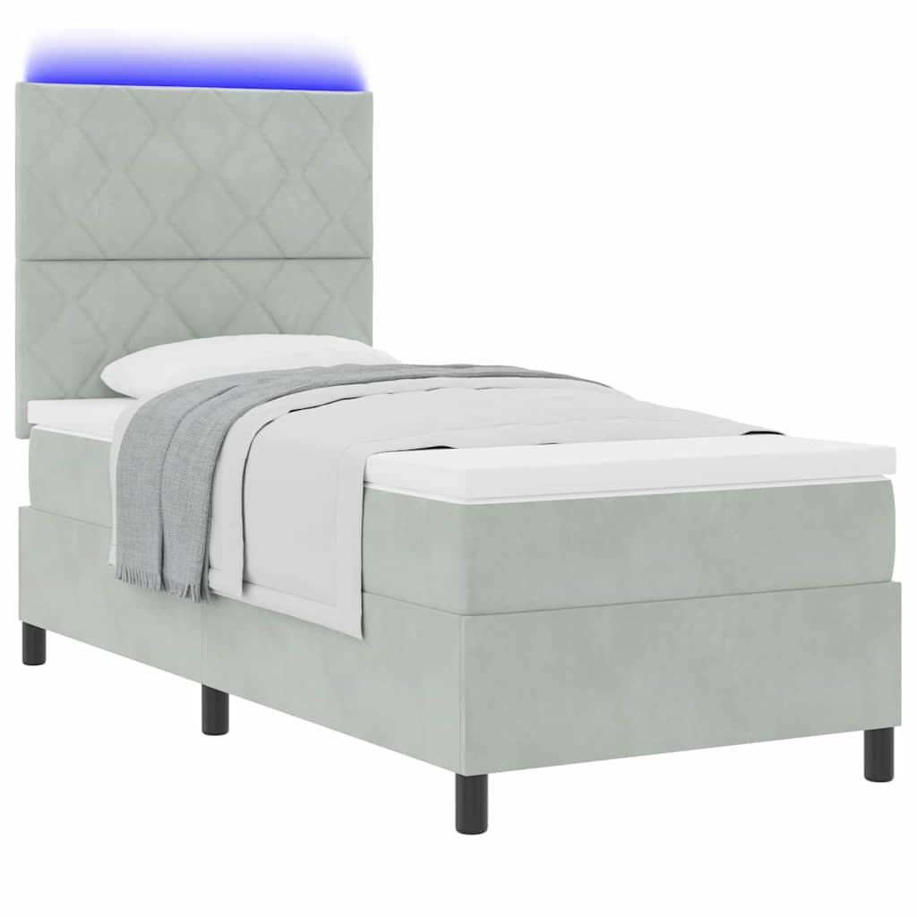 vidaXL Łóżko z sprężyną LED Jasnoszary 100 x 200 cm Aksamit