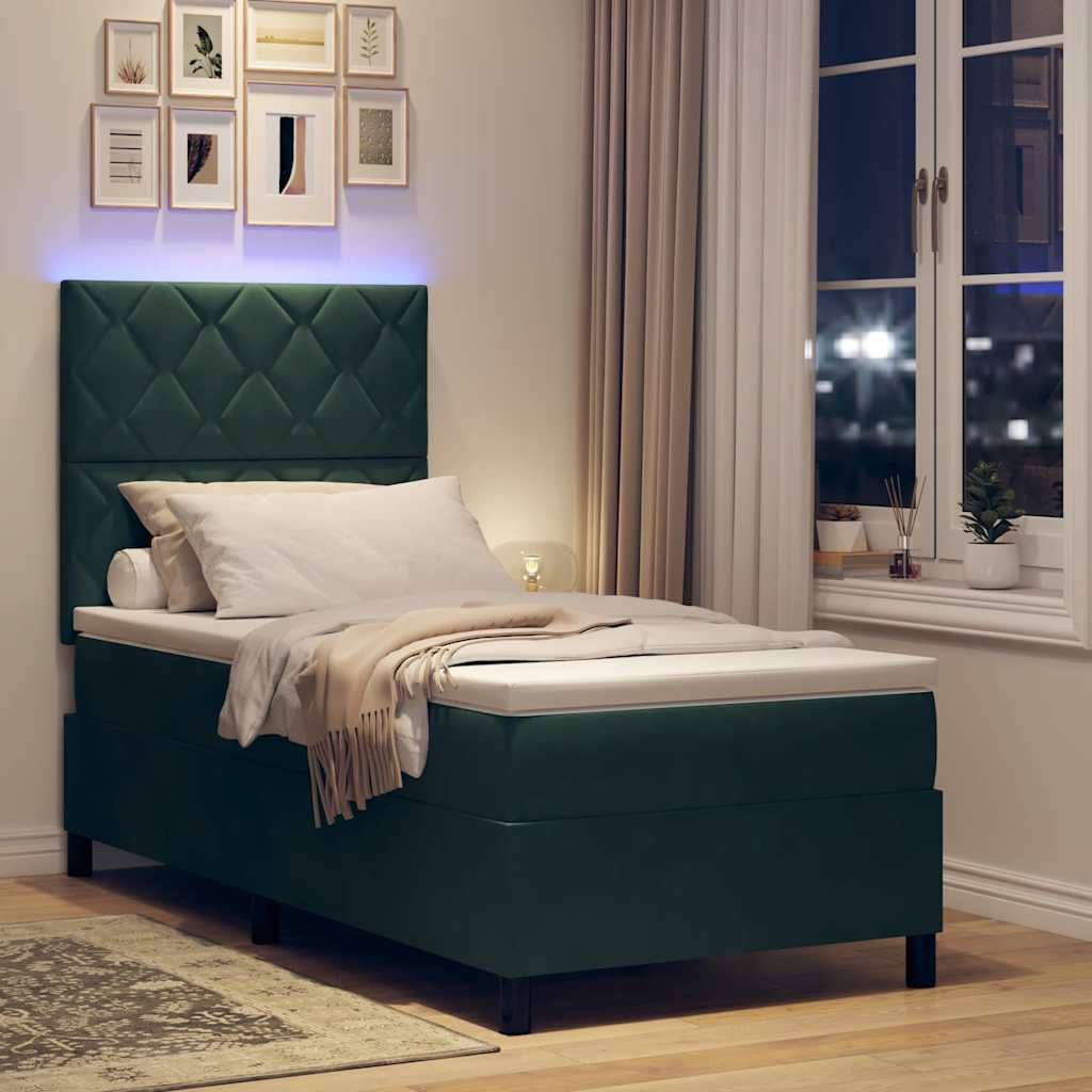 vidaXL Łóżko z sprężyną LED Ciemna zieleń 100 x 200 cm Aksamit