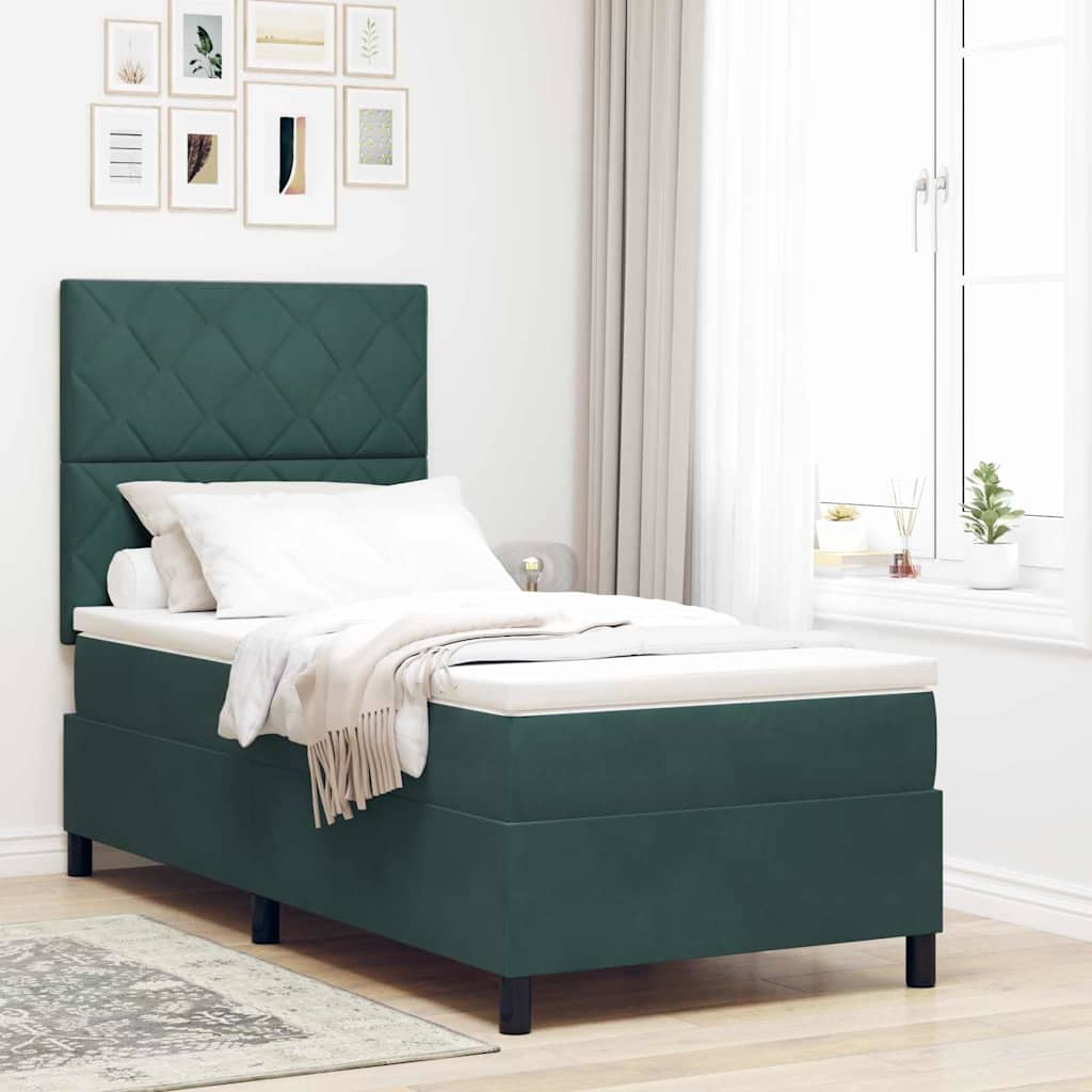 vidaXL Łóżko z sprężyną LED Ciemna zieleń 100 x 200 cm Aksamit
