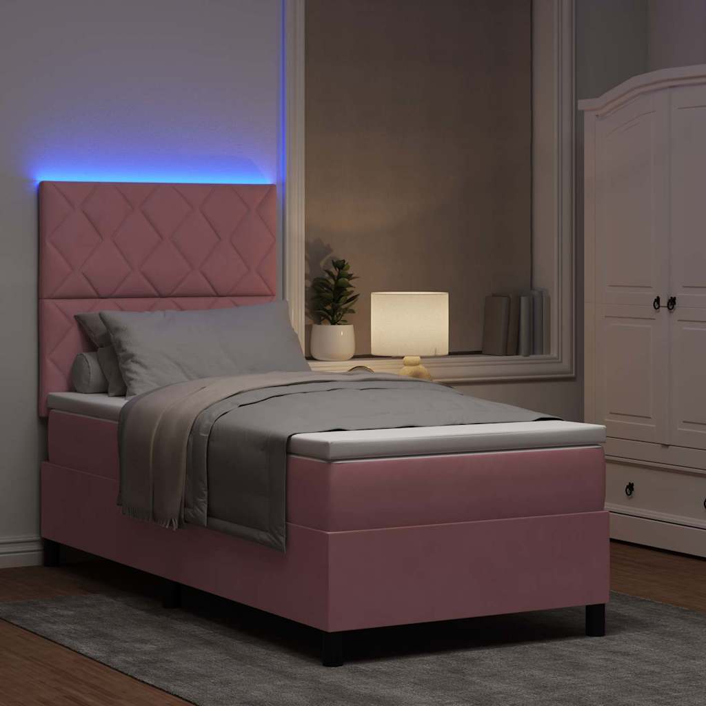 vidaXL Łóżko z sprężyną LED Z zagłówkiem Różowy 100 x 200 cm Aksamit