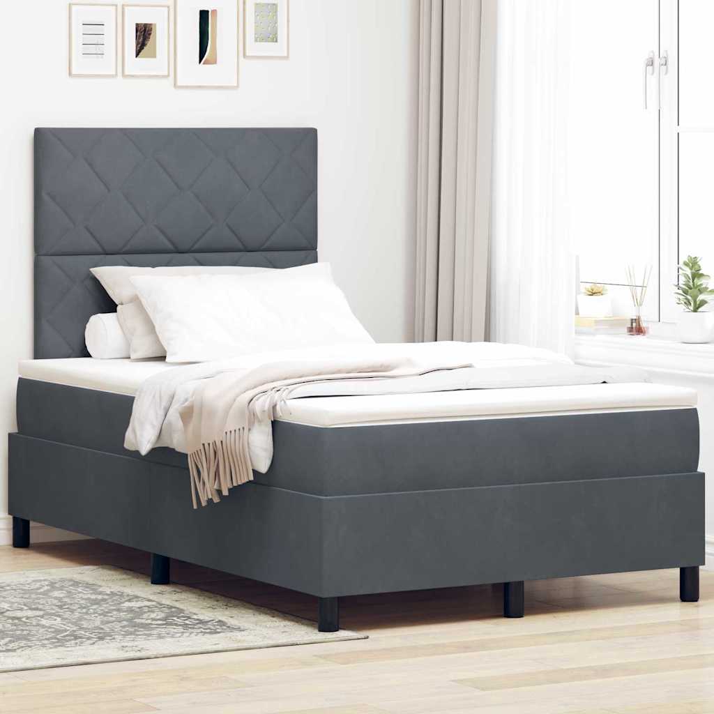 vidaXL Łóżko z sprężyną LED Ciemnoszary 120 x 190 cm Aksamit