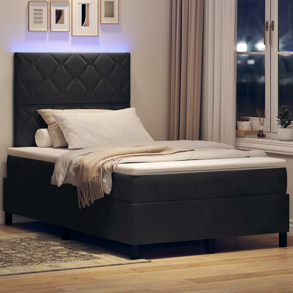 vidaXL Łóżko z sprężyną LED z materacem Czarny 120 x 190 cm Aksamit