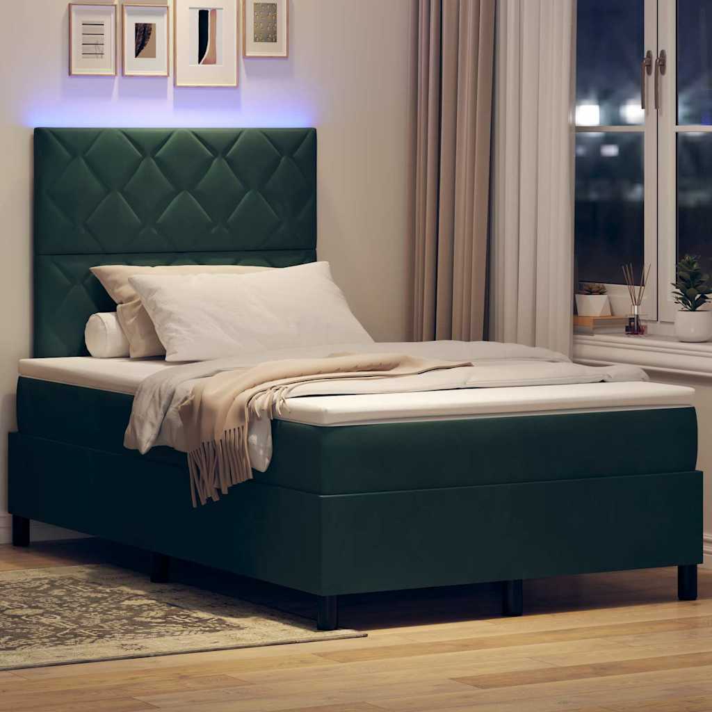 vidaXL Łóżko z sprężyną LED Ciemna zieleń 120 x 200 cm Aksamit