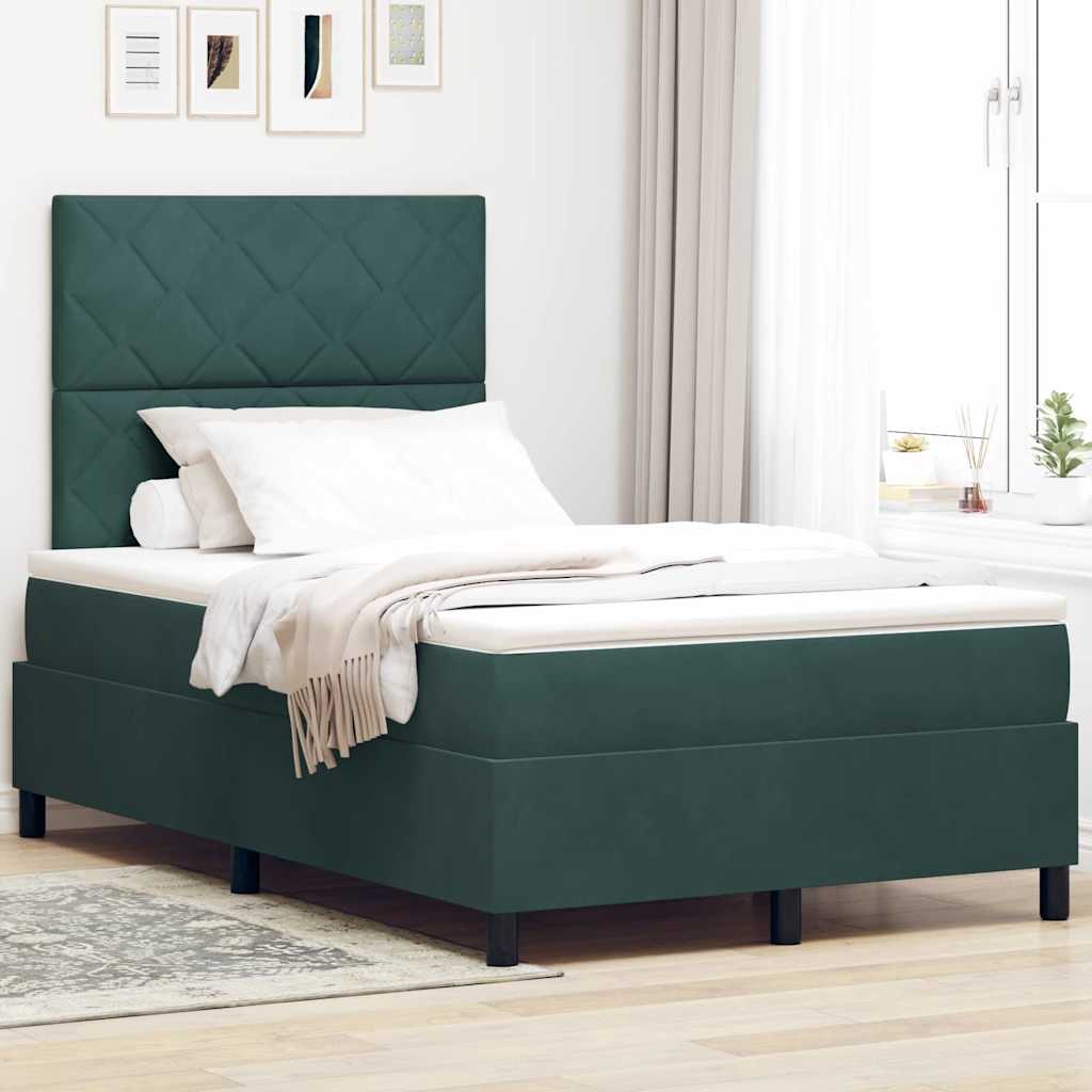 vidaXL Łóżko z sprężyną LED Ciemna zieleń 120 x 200 cm Aksamit