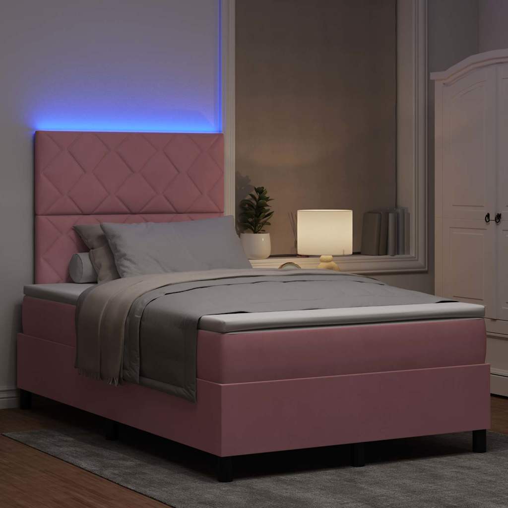 vidaXL Łóżko z sprężyną LED Z zagłówkiem Różowy 120 x 200 cm Aksamit