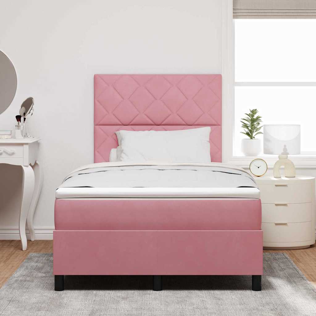 vidaXL Łóżko z sprężyną LED Z zagłówkiem Różowy 120 x 200 cm Aksamit