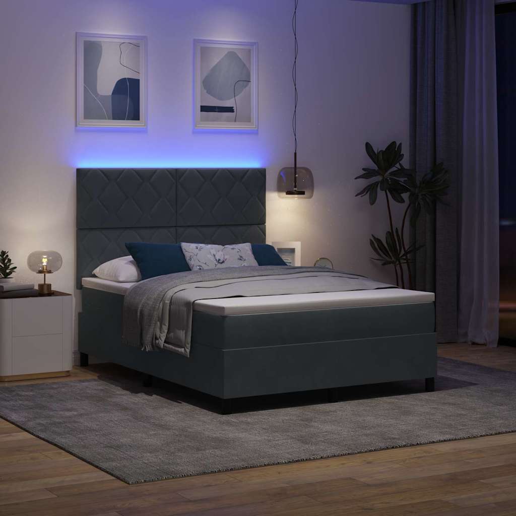 vidaXL Łóżko z sprężyną LED Ciemnoszary 140 x 200 cm Aksamit