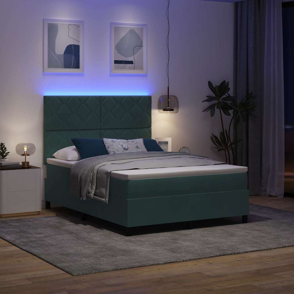 vidaXL Łóżko z sprężyną LED Ciemna zieleń 160 x 200 cm Aksamit