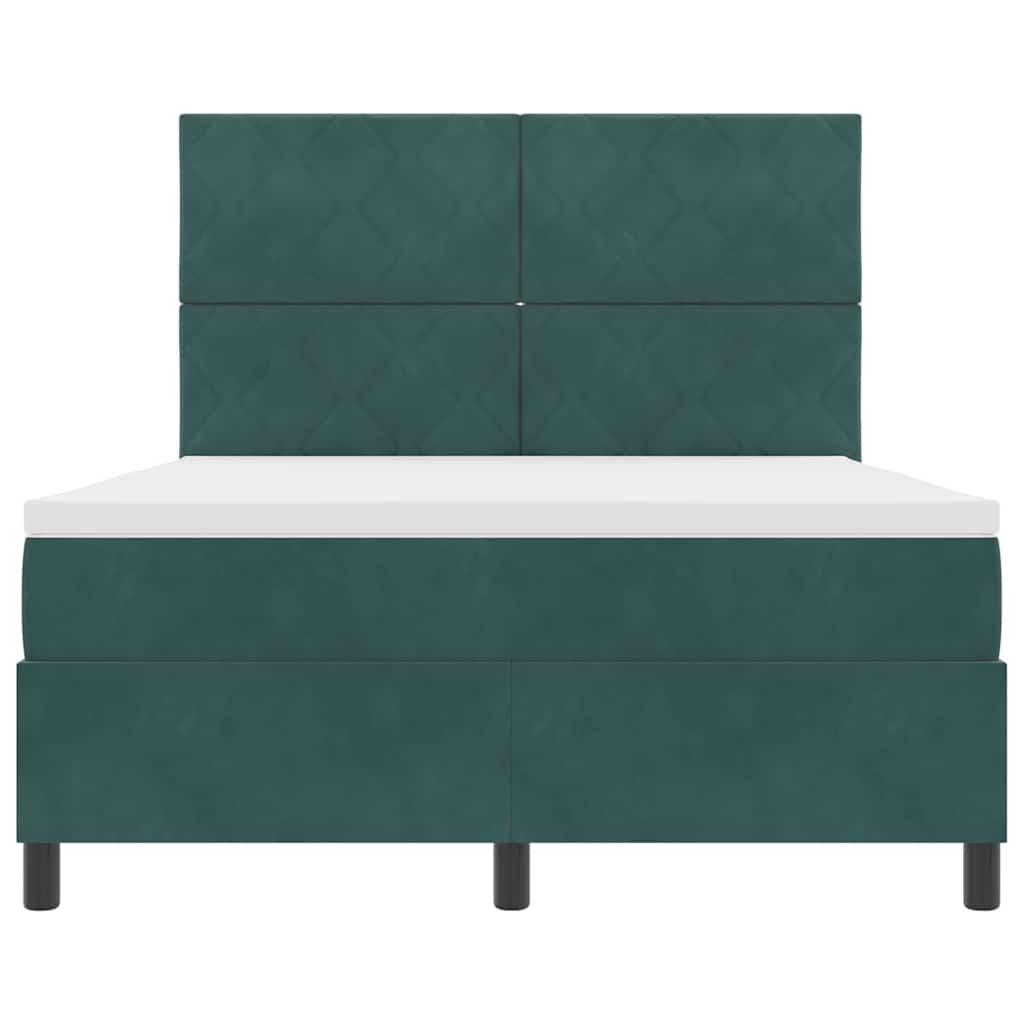 vidaXL Łóżko z sprężyną LED Ciemna zieleń 160 x 200 cm Aksamit