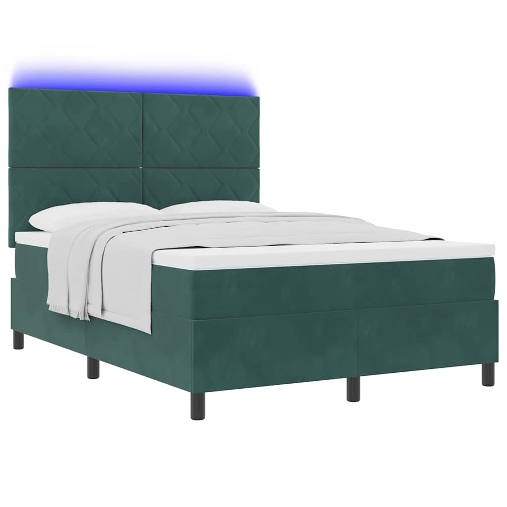 vidaXL Łóżko z sprężyną LED Ciemna zieleń 160 x 200 cm Aksamit
