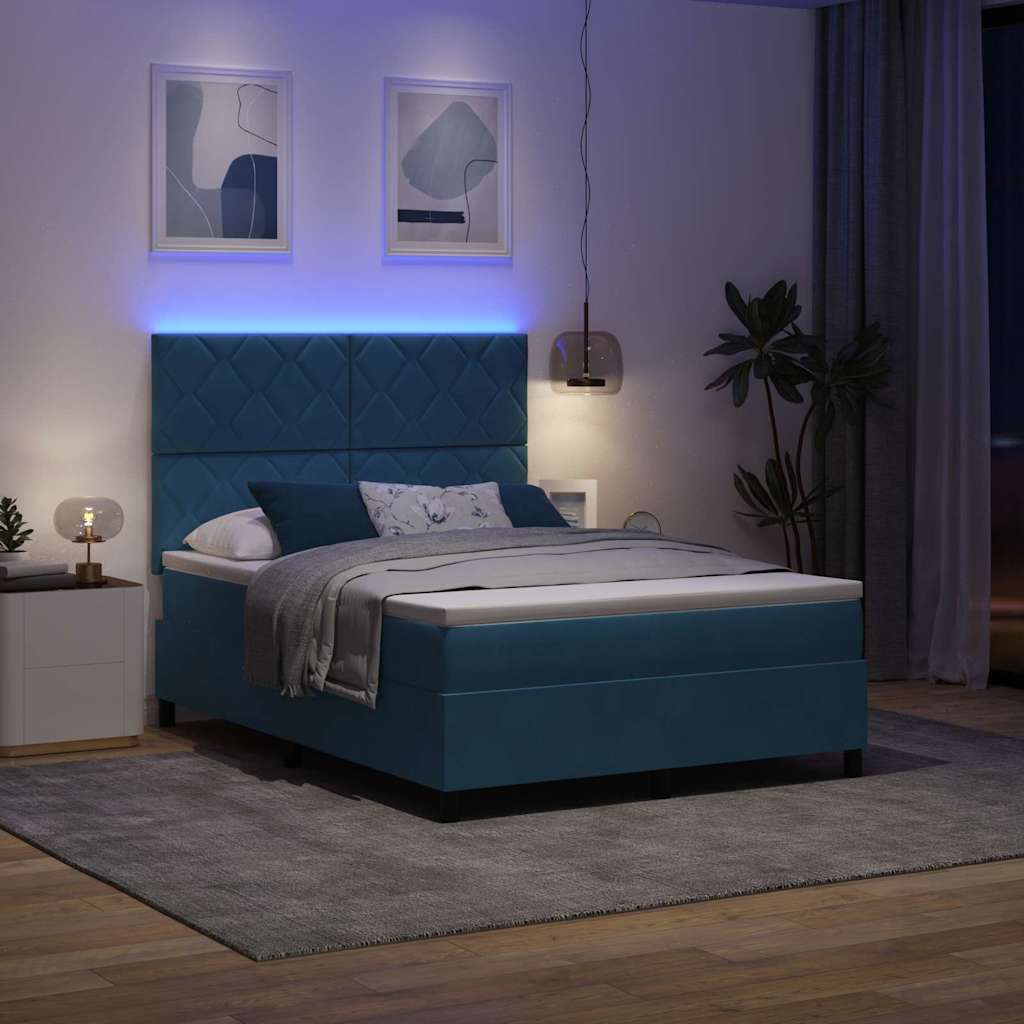 vidaXL Łóżko z sprężyną LED Ciemnoniebieski 160 x 200 cm Aksamit