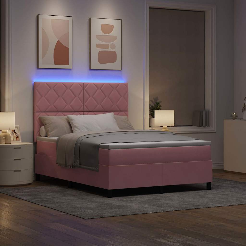 vidaXL Łóżko z sprężyną LED Z zagłówkiem Różowy 160 x 200 cm Aksamit