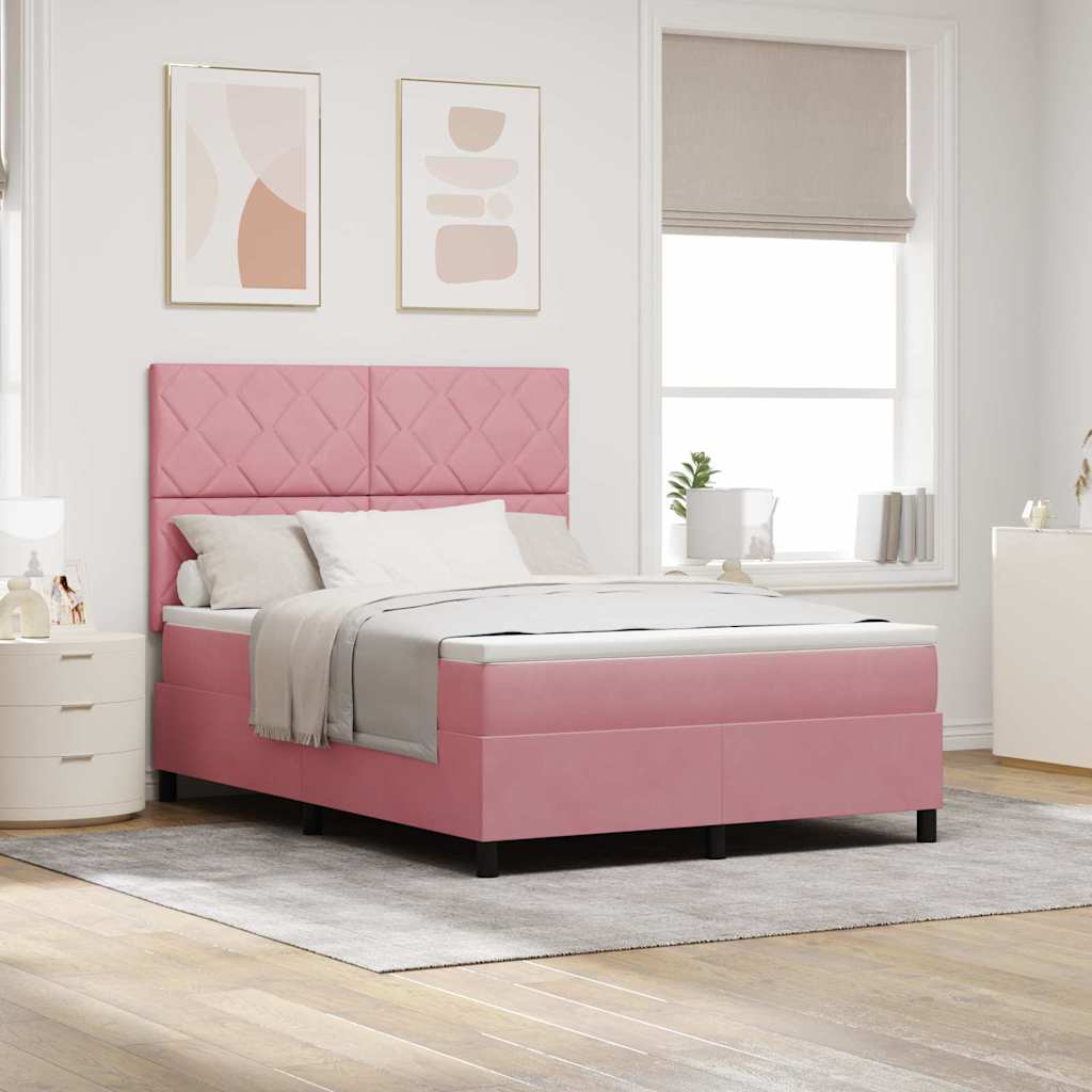 vidaXL Łóżko z sprężyną LED Z zagłówkiem Różowy 160 x 200 cm Aksamit