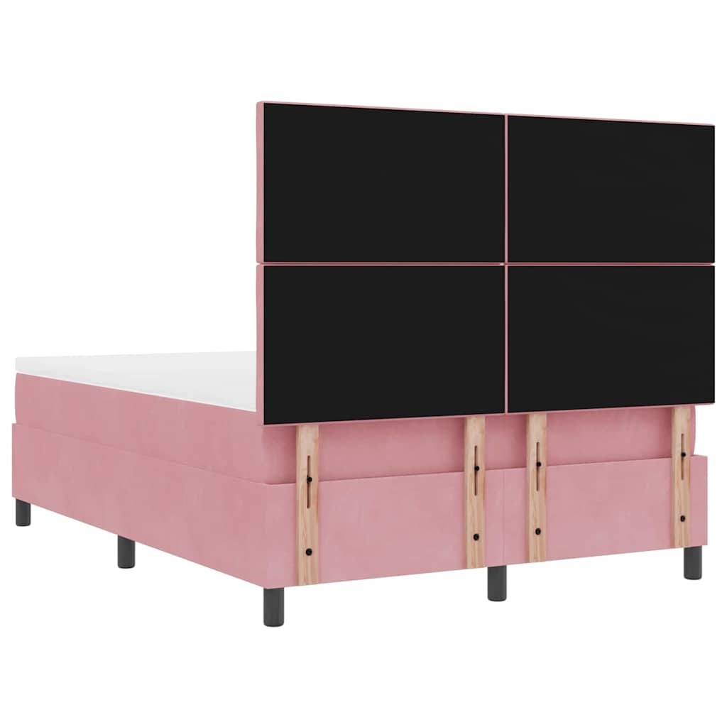 vidaXL Łóżko z sprężyną LED Z zagłówkiem Różowy 160 x 200 cm Aksamit