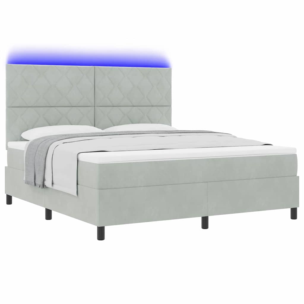 vidaXL Łóżko z sprężyną LED Jasnoszary 180 x 200 cm Aksamit