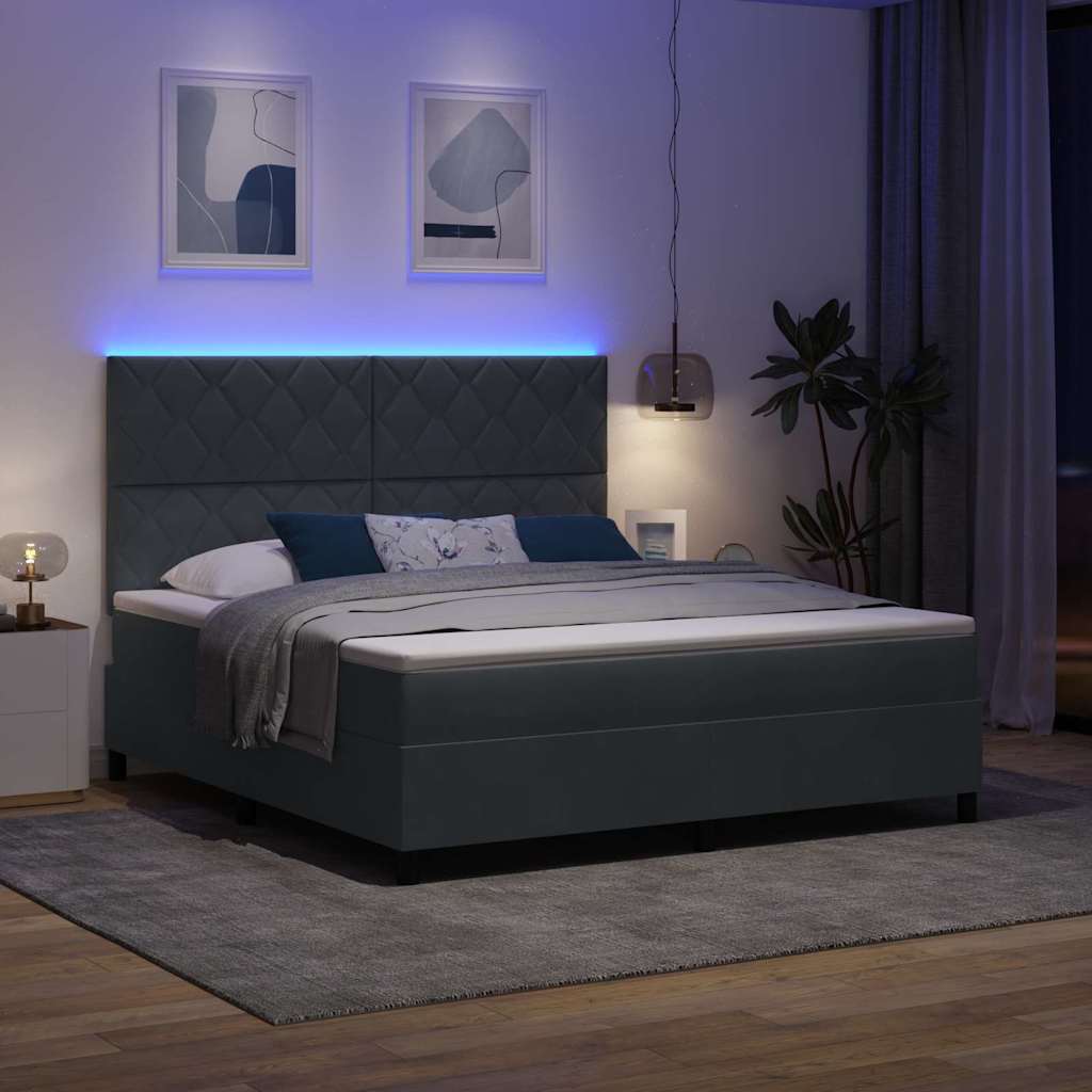 vidaXL Łóżko z sprężyną LED Ciemnoszary 180 x 200 cm Aksamit