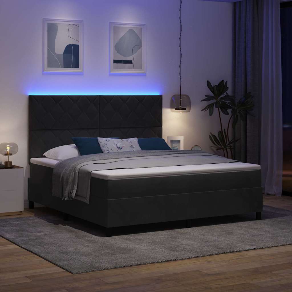 vidaXL Łóżko z sprężyną LED Z zagłówkiem Czarny 180 x 200 cm Aksamit