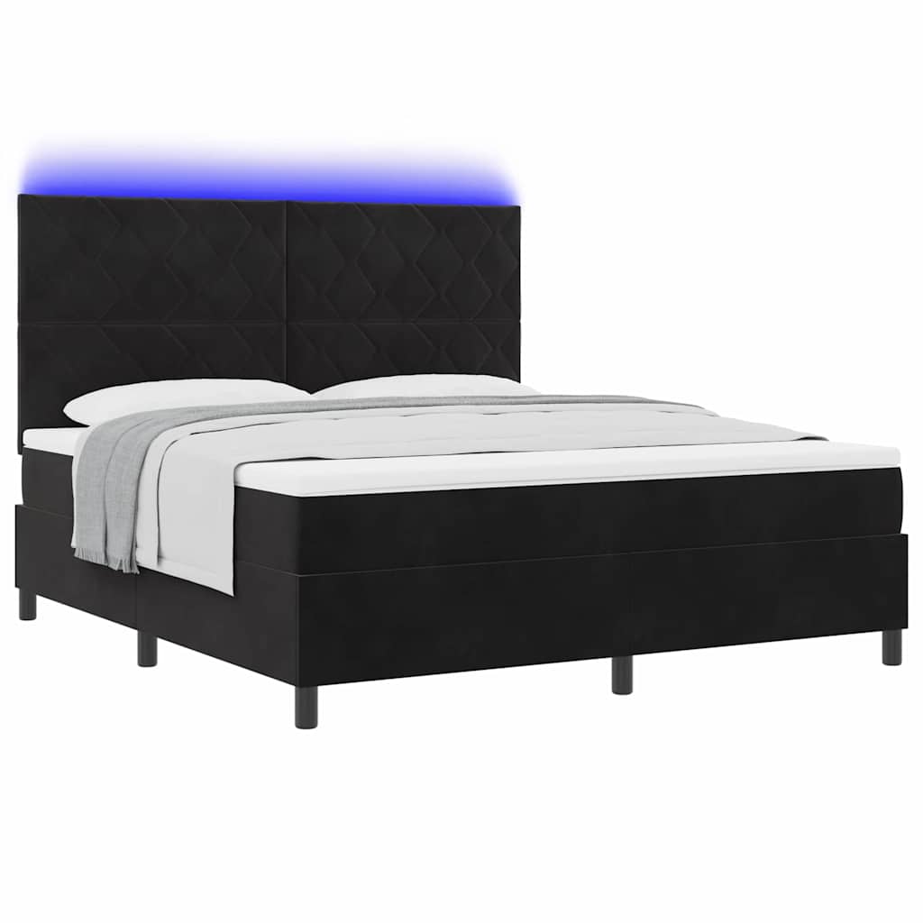 vidaXL Łóżko z sprężyną LED Z zagłówkiem Czarny 180 x 200 cm Aksamit
