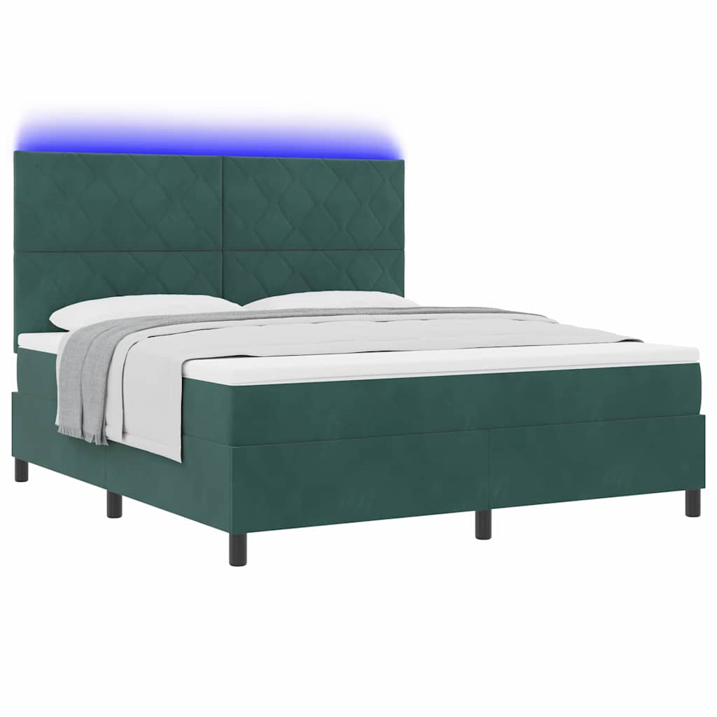 vidaXL Łóżko z sprężyną LED Ciemna zieleń 180 x 200 cm Aksamit