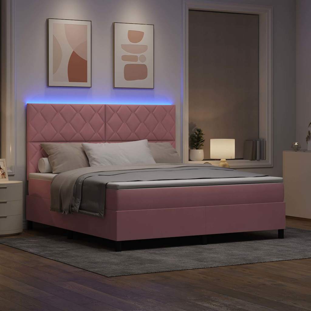 vidaXL Łóżko z sprężyną LED Z zagłówkiem Różowy 180 x 200 cm Aksamit