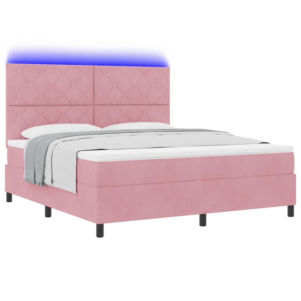 vidaXL Łóżko z sprężyną LED Z zagłówkiem Różowy 180 x 200 cm Aksamit