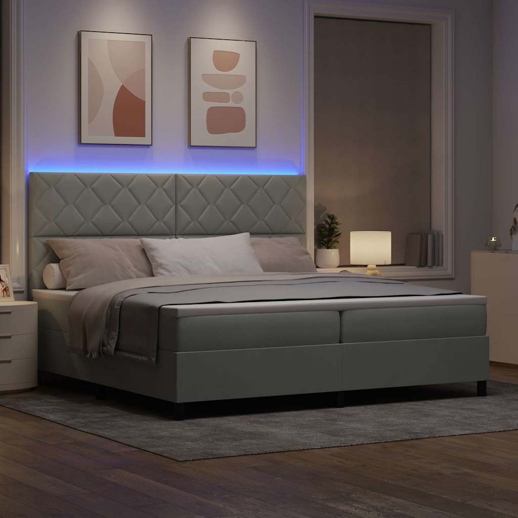 vidaXL Łóżko z sprężyną LED Jasnoszary 200 x 200 cm Aksamit