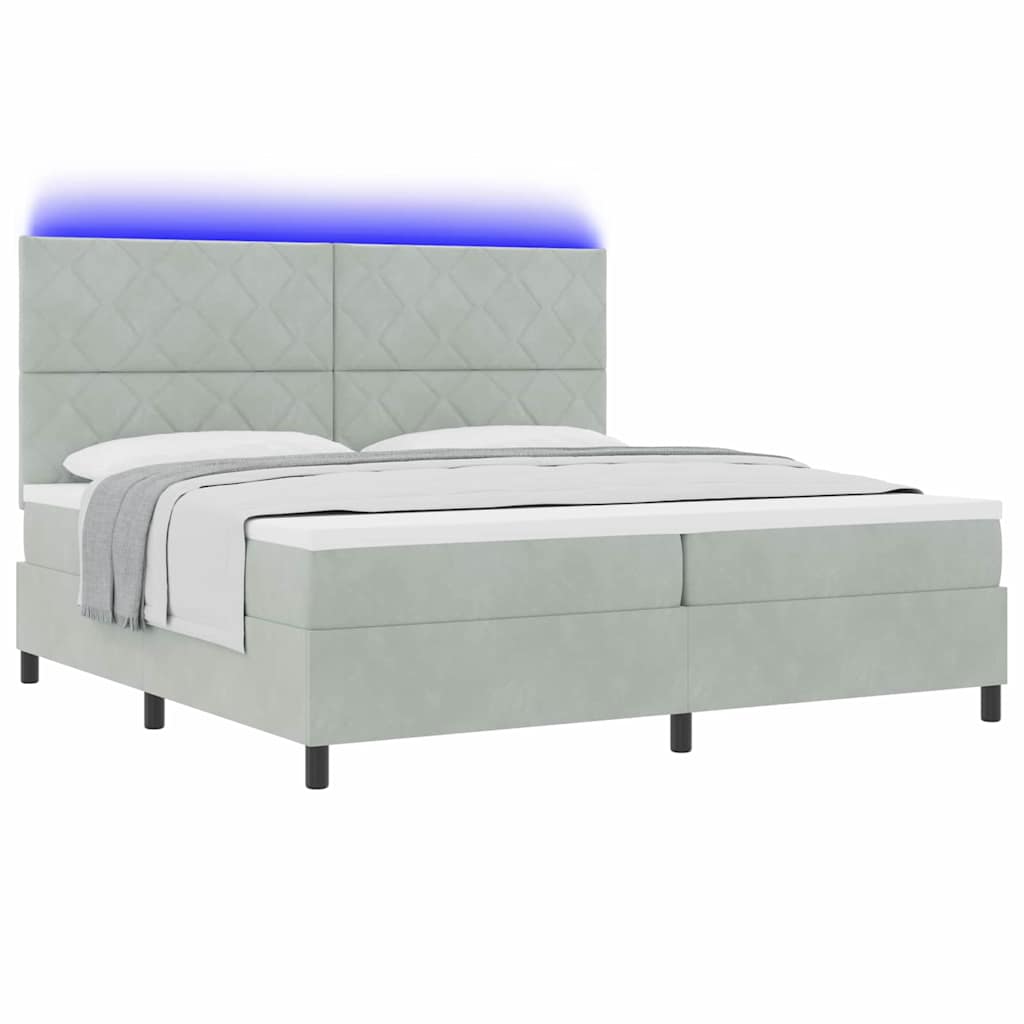 vidaXL Łóżko z sprężyną LED Jasnoszary 200 x 200 cm Aksamit