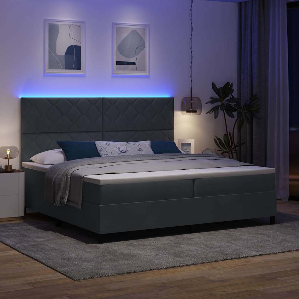 vidaXL Łóżko z sprężyną LED Ciemnoszary 200 x 200 cm Aksamit