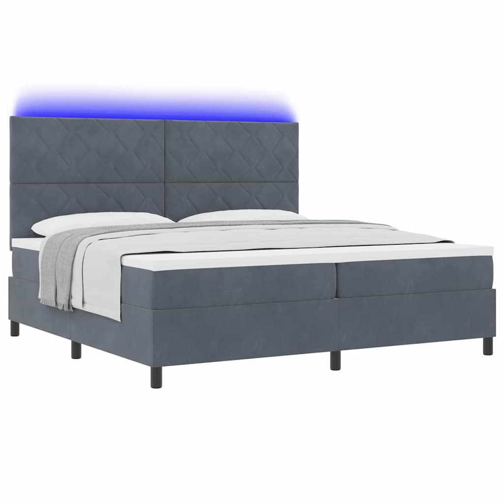 vidaXL Łóżko z sprężyną LED Ciemnoszary 200 x 200 cm Aksamit