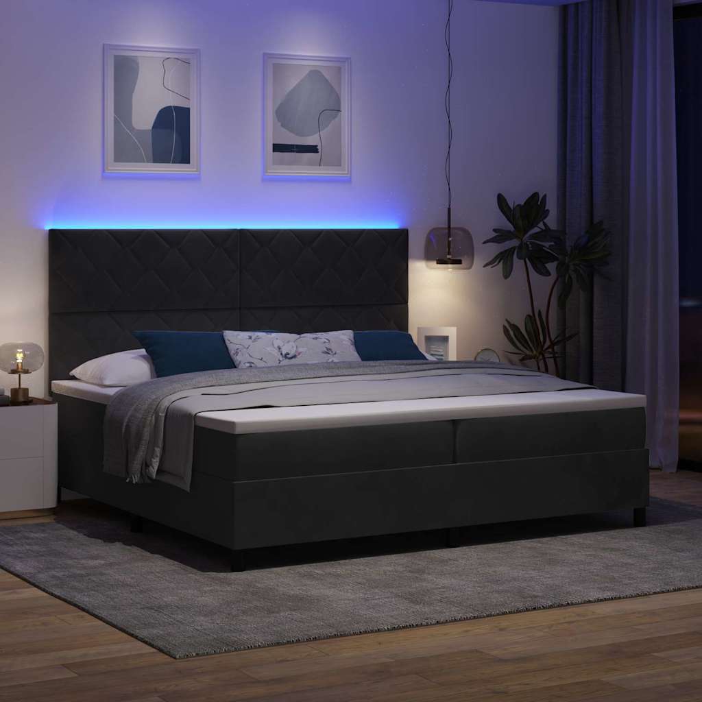 vidaXL Łóżko z sprężyną LED Z zagłówkiem Czarny 200 x 200 cm Aksamit