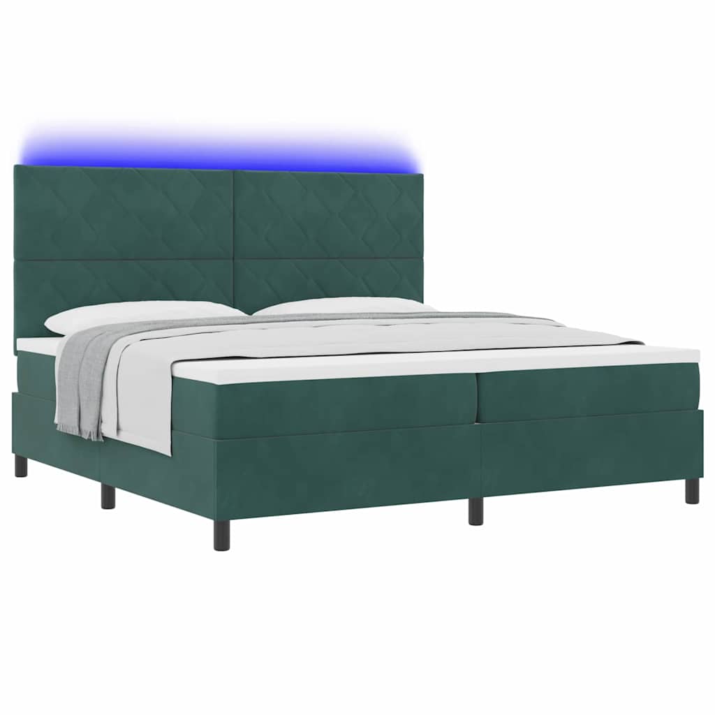 vidaXL Łóżko z sprężyną LED Ciemna zieleń 200 x 200 cm Aksamit