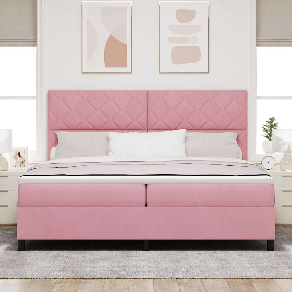 vidaXL Łóżko z sprężyną LED Z zagłówkiem Różowy 200 x 200 cm Aksamit