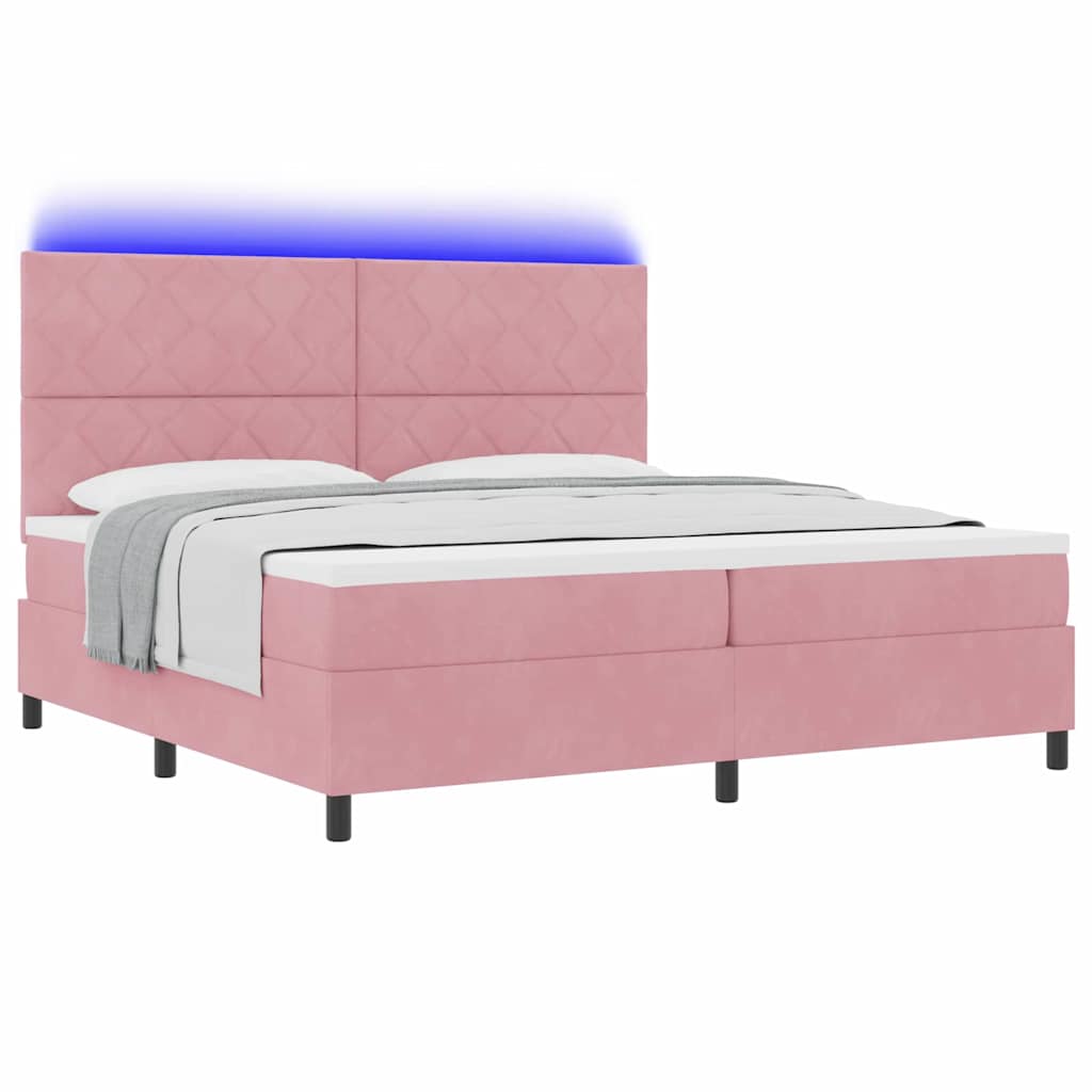 vidaXL Łóżko z sprężyną LED Z zagłówkiem Różowy 200 x 200 cm Aksamit
